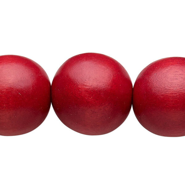 Bead, Taiwanese cheesewood (dyed / waxed), cranberry, 19-20mm round. Sold per 15-1/2" to 16" strand. image number 0