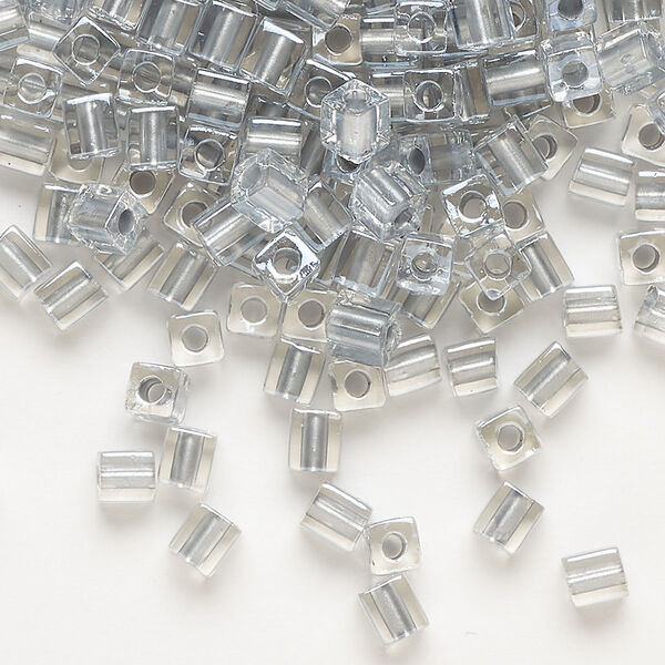 Seed bead, Miyuki, glass, pkg/25g, 3.5-3.7mm square, transparent silver inside dyed color clear (SB-242). image number 0