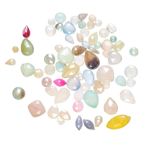 Chalcedony 1pkg1, hand-cut top-drilled / center-drilled faceted mixed shapes bead 1 oz mix 5x3mm-15x15mm image number 0