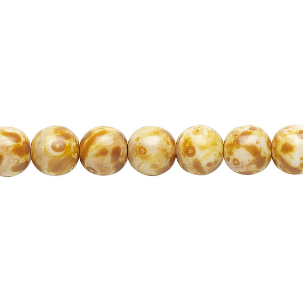 Bead, Czech glass druk, tortoise granite, 8mm round. Sold per 15-1/2" to 16" strand. image number 0