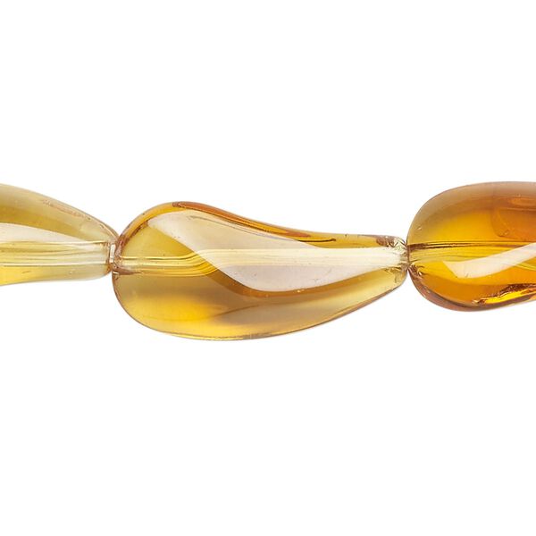 Bead, glass, transparent light honey, 24x12mm paisley. Sold per 14-inch strand, approximately 10 beads. image number 0