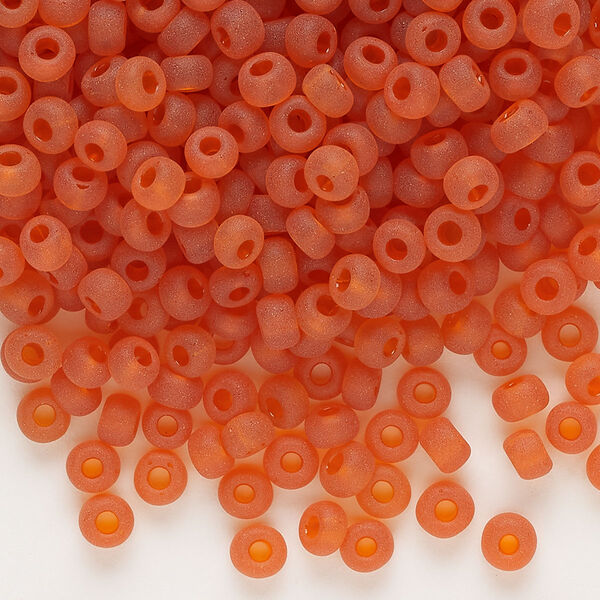 Seed bead, glass, pkg/50g, #6 round, transparent matte dark orange. image number 0