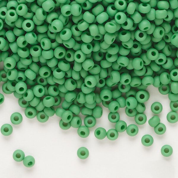 Seed bead, Preciosa Ornela Czech glass, pkg/50g, #8 rocaille, opaque matte green, (53250). image number 0