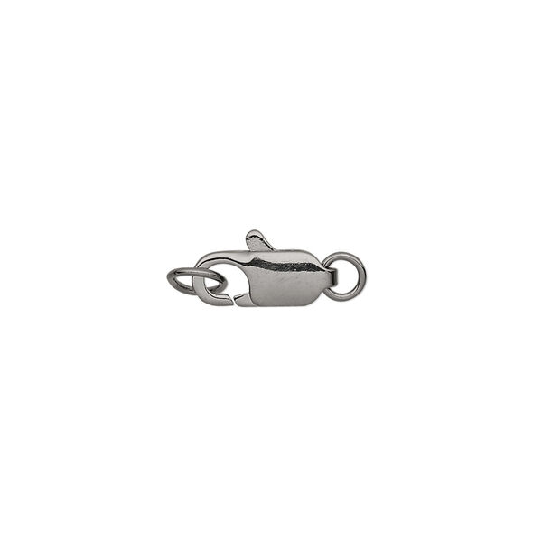 Clasp, lobster claw, gunmetal-plated brass, 12x5mm with two (2) rings. Sold per pkg of 10. image number 0