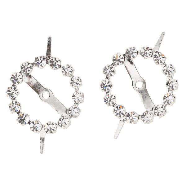 Component, Vintage Crystal™, crystal and imitation rhodium-finished brass, crystal clear, 26mm open round with (2) foldable spikes and center hole. Sold per pkg of 2. image number 0