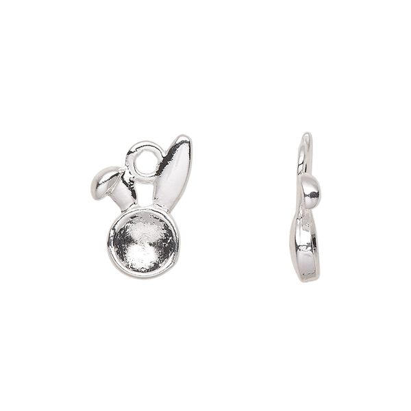 Charm, silver-finished pewter (tin-based alloy), 15x10.5mm rabbit ears with SS29 rivoli or chaton glue-in setting. Sold per pkg of 10. image number 0