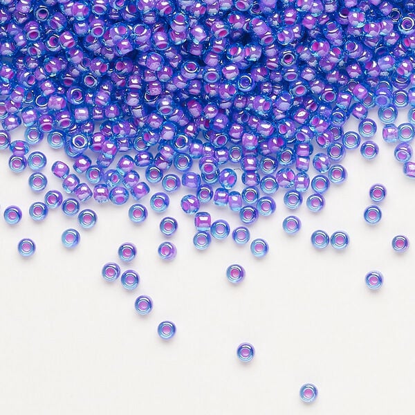 Seed bead, Preciosa Ornela Czech glass, pkg/500g, #11 rocaille, translucent pink-lined luster aquamarine, (61016). image number 0