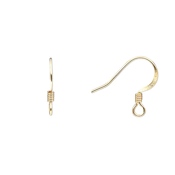 Ear wire, gold-finished stainless steel, 15mm fishhook with open loop, 21 gauge. Sold per pkg of 500 pairs. image number 0