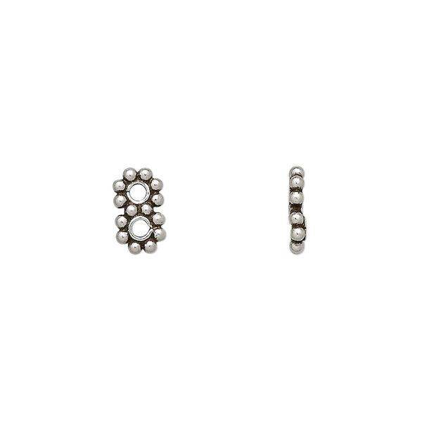 Spacer bar, antiqued sterling silver, 9x5mm 2-strand beaded rectangle. Sold per pkg of 2. image number 0