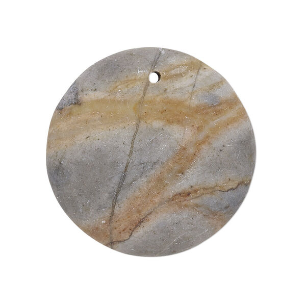 Focal, Picasso "jasper" (onyx marble) (natural), matte, 30mm puffed flat round, B grade, Mohs hardness 3. Sold per pkg of 2. image number 0