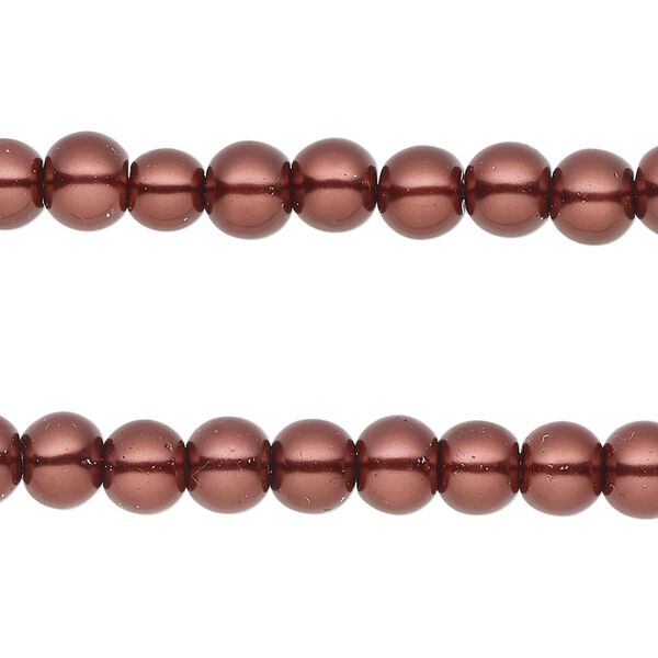 Bead, glass pearl, burgundy, 5-6mm round. Sold per pkg of (2) 15-inch strands, approximately 140 beads. image number 0