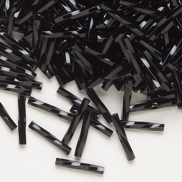 Bead, Miyuki, bugle bead, glass, pkg/250 g, 12x2mm center-drilled twisted, opaque black (TW-401). image number 0