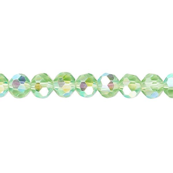 Bead 1pk 32 facets translucent lime green AB, Celestial Crystal® 6mm round 15.5-16 inch image number 0