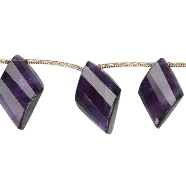 Amethyst 1pkg5, hand-cut top-drilled faceted twisted diamond bead natural graduated 15x10mm-18x12mm image number 0