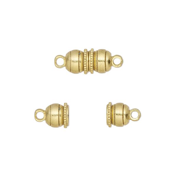 Clasp, magnetic, gold-finished brass, 12x6mm double ball. Sold per pkg of 10. image number 0