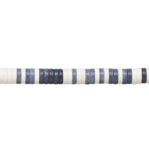 Bead, porcelain, opaque matte black and white, 4.5x1mm heishi. Sold per 8-inch strand, approximately 130 to 160 beads. image number 0