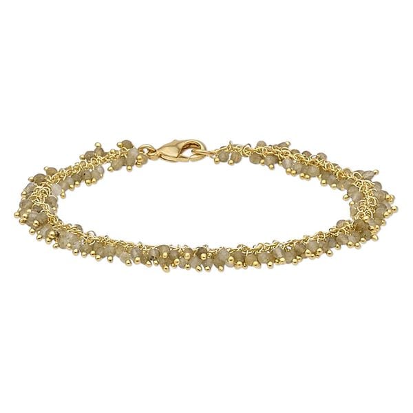 Bracelet, labradorite (natural) and gold-finished brass, 8mm wide with 2mm faceted round, 7-1/2 inches with lobster claw clasp. Sold individually. image number 0