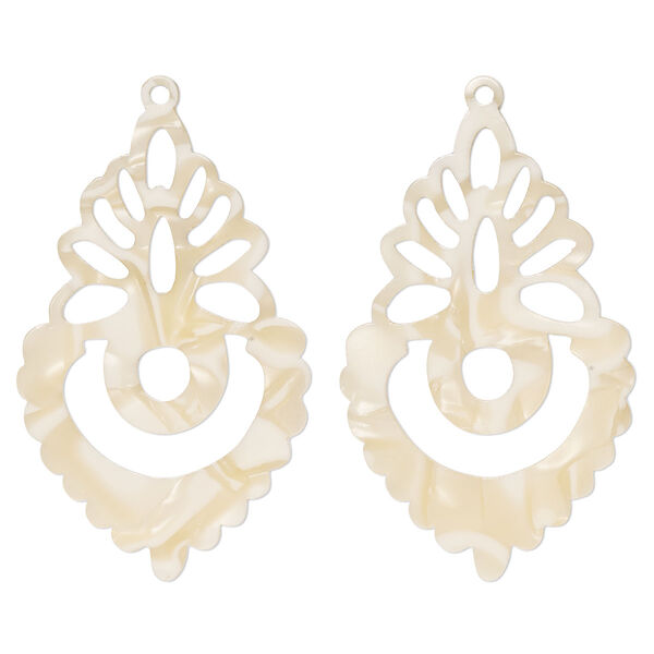 Focal, resin, tan, 50x31mm fancy teardrop with cutouts. Sold per pkg of 2. image number 0