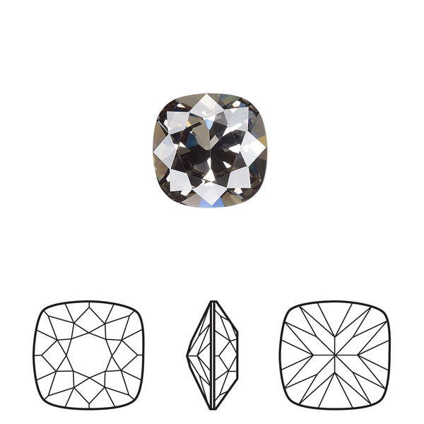 Fancy stone 1pk black diamond foil back, Crystal Passions® 12mm cushion 4470 image number 0