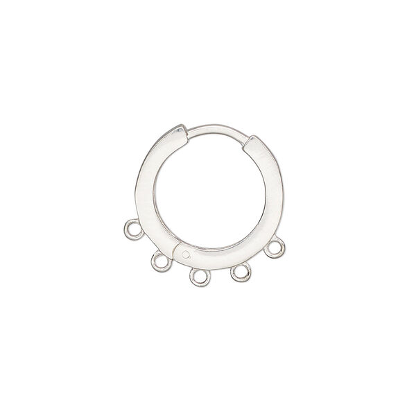 Earring, sterling silver, 16mm round hoop with square tube and 5 closed loops and hinged closure. Sold per pair. image number 0