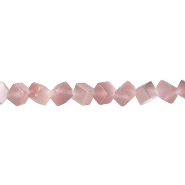 Bead, cat's eye glass (fiber optic glass), blush, 6mm diagonally drilled cube. Sold per 15-inch strand. image number 0