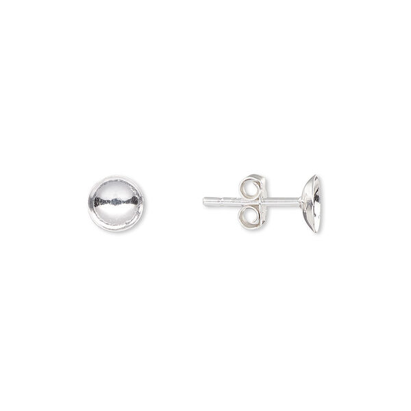 Earstud, sterling silver, 6mm cup, fits 6mm bead. Sold per pkg of 5 pairs. image number 0