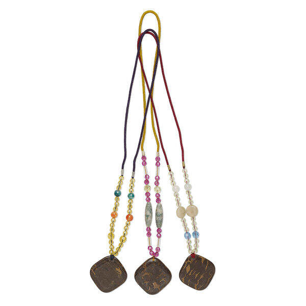 Multi-gemstone / acrylic / glass 1pkg3, diamond pendant necklace C grade, mix continuous loop 20-24 inch 43mm image number 0