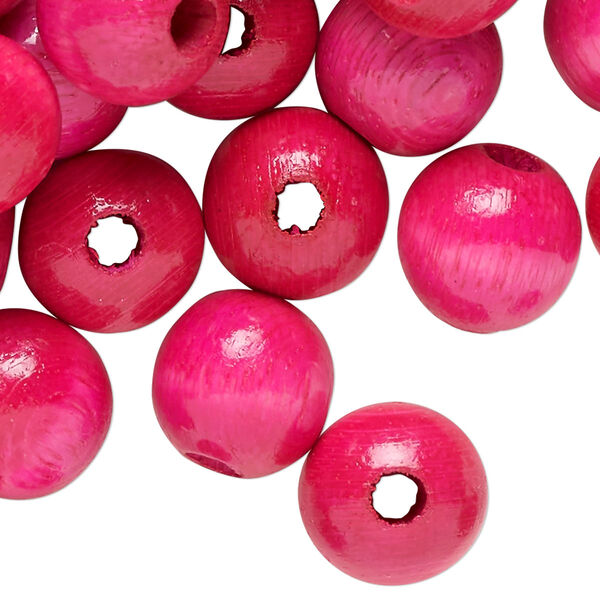 Bead, wood (dyed/waxed), hot pink, 14mm round. Sold per 4-ounce pkg, approximately 151 beads. image number 0