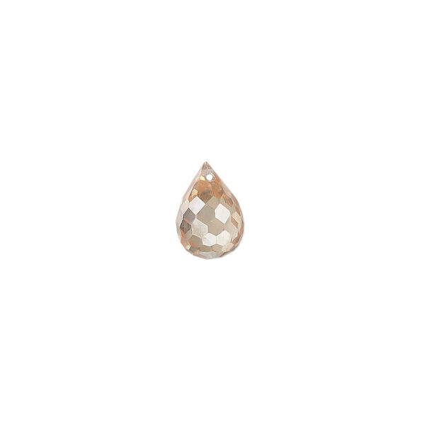 Bead, cubic zirconia, champagne, 10x7mm top-drilled faceted teardrop, Mohs hardness 8-1/2. Sold per pkg of 2. image number 0