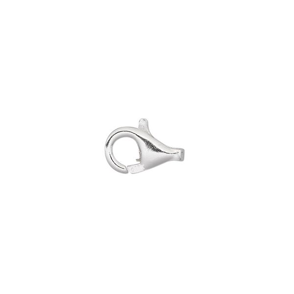 Clasp, lobster claw, sterling silver and steel, 12x7mm round. Sold per pkg of 10. image number 0