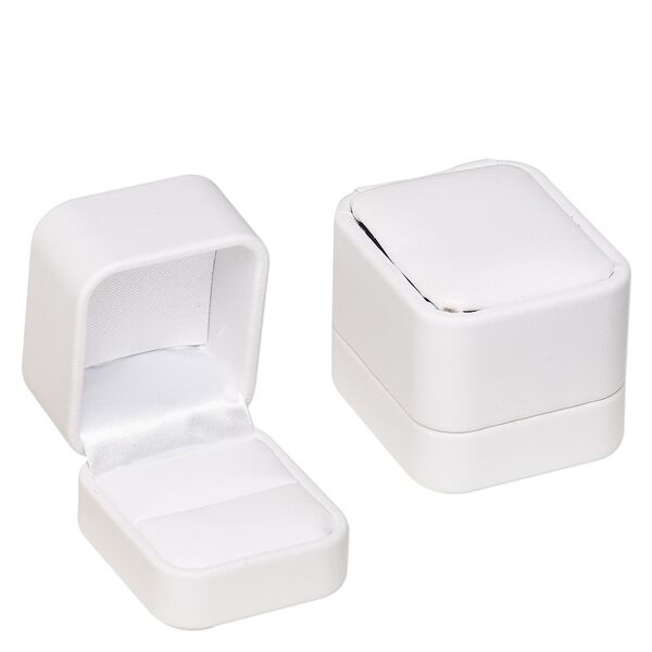 Box, ring, leatherette, white, 2-1/4 x 2 x 2-inch square. Sold individually. image number 0