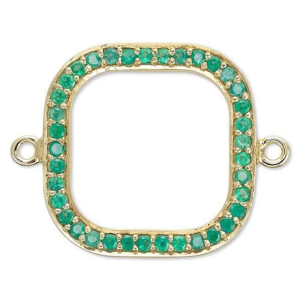 Link, green onyx (dyed) and gold-finished sterling silver, 20x20mm single-sided open square. Sold individually. image number 0