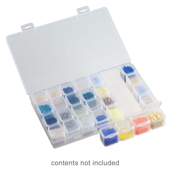 Organizer box, plastic, clear, 6-3/4 x 4-1/8 x 1-inch rectangle with (7) 4-cell containers and snap top. Sold individually. image number 0