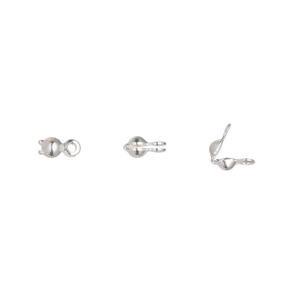 Bead tip, silver-plated brass, 5.5x2.5mm bottom clamp-on with closed loop. Sold per pkg of 100. image number 0
