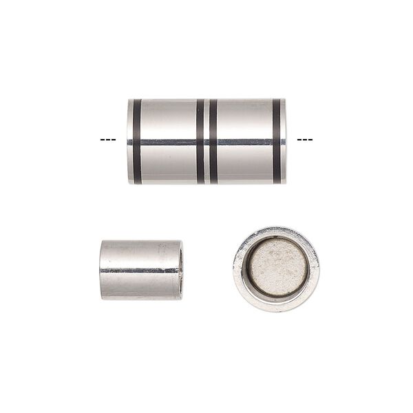 Clasp, magnetic, painted stainless steel, black, 18x10mm round tube with glue-in ends, 5mm inside diameter. Sold individually. image number 0