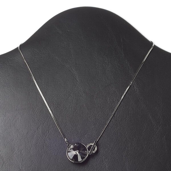 Necklace, glass and gunmetal-finished "pewter" (zinc-based alloy), smoke, 20mm faceted round, 16 inches with toggle clasp. Sold individually. image number 0