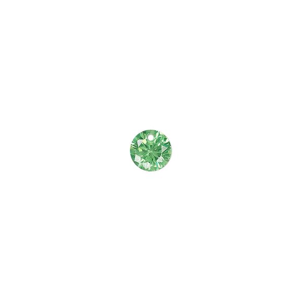 Drop, cubic zirconia, emerald green, 6mm hand-faceted round, Mohs hardness 8-1/2. Sold per pkg of 2. image number 0