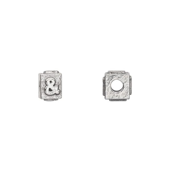 Bead, antiqued pewter (tin-based alloy), 8x6mm rectangle with ampersand (&) symbol. Sold per pkg of 4. image number 0