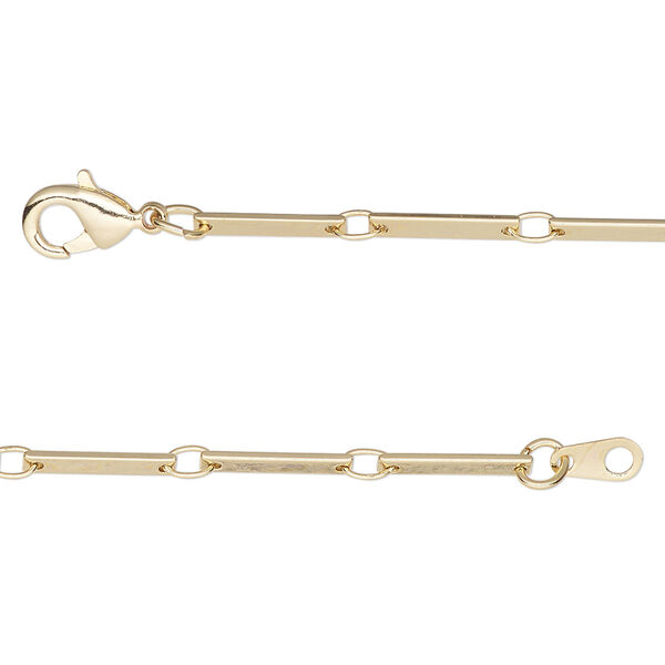 Chain, gold-finished brass, 2mm bar, 18 inches with lobster claw clasp. Sold individually. image number 0