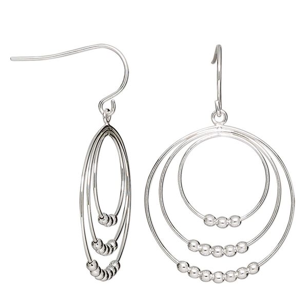 Earring, sterling silver, 39.5mm hoop with 3 rings and 2mm round. Sold per pair. image number 0