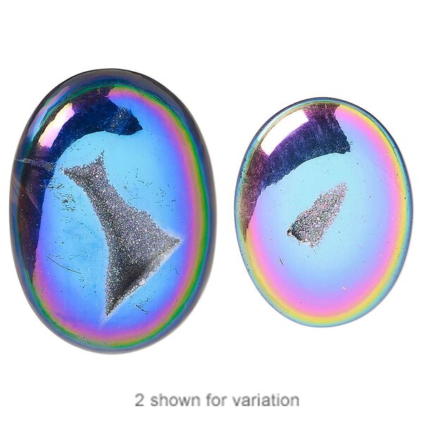 Druzy agate 1pkg1, hand-cut non-calibrated dichroic oval cab 28x20mm-45x36mm image number 0