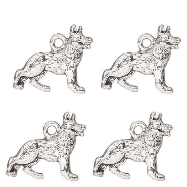 Charm, antique silver-finished "pewter" (zinc-based alloy) , 18x12mm single-sided German shepherd. Sold per pkg of 4. image number 0