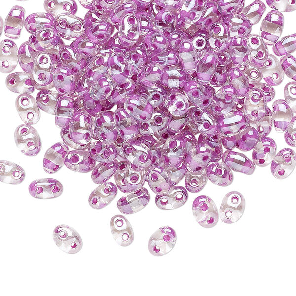 Seed bead, Preciosa Twin™ Czech glass, pkg/250g, 5x2.5mm oval, transparent violet terra color-lined clear, (38628). image number 0