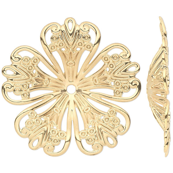 Focal, gold-plated steel, 42x42mm single-sided concave fancy flower. Sold per pkg of 6. image number 0