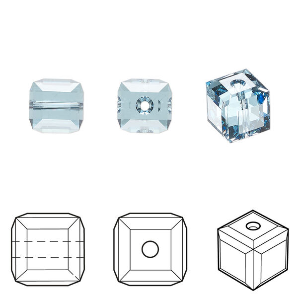 Bead 48pk aquamarine, Crystal Passions® 8mm cube 5601 image number 0