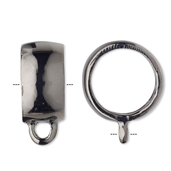 Scarf jewelry component, gunmetal-plated "pewter" (zinc-based alloy), 21mm round with closed loop, 16mm hole. Sold individually. image number 0