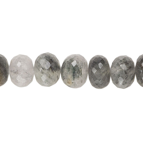 Black spotted quartz 1pkg1, hand-cut faceted rondelle bead natural 14 inch 10x6mm-11x8mm image number 0