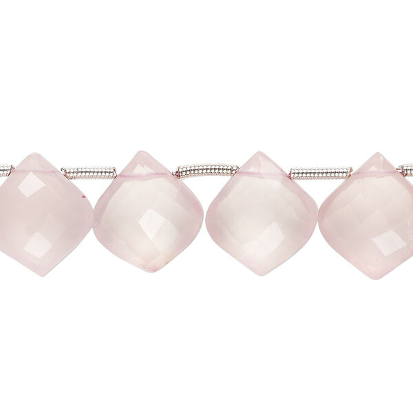 Rose quartz 1pkg18, hand-cut side-drilled faceted puffed kite bead 11x10mm image number 0