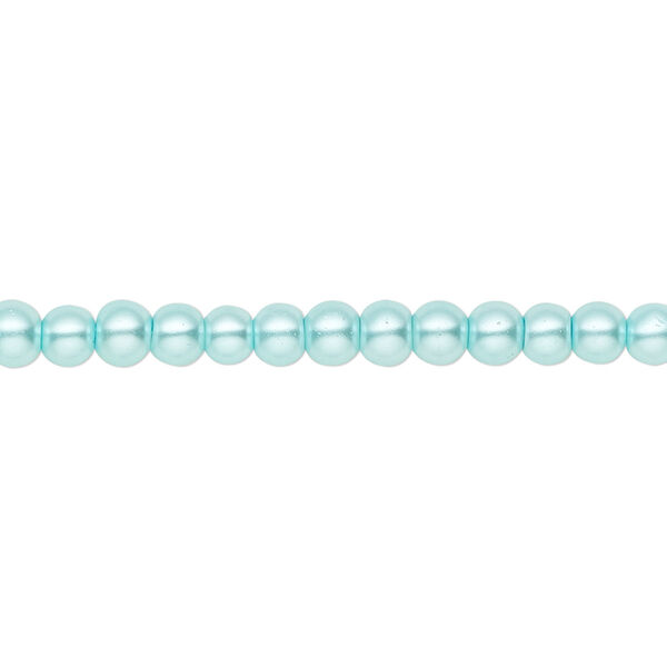 Bead, crystal pearl, aqua blue, 4mm round. Sold per pkg of (2) 15-1/2" to 16" strands, approximately 200 beads. image number 0