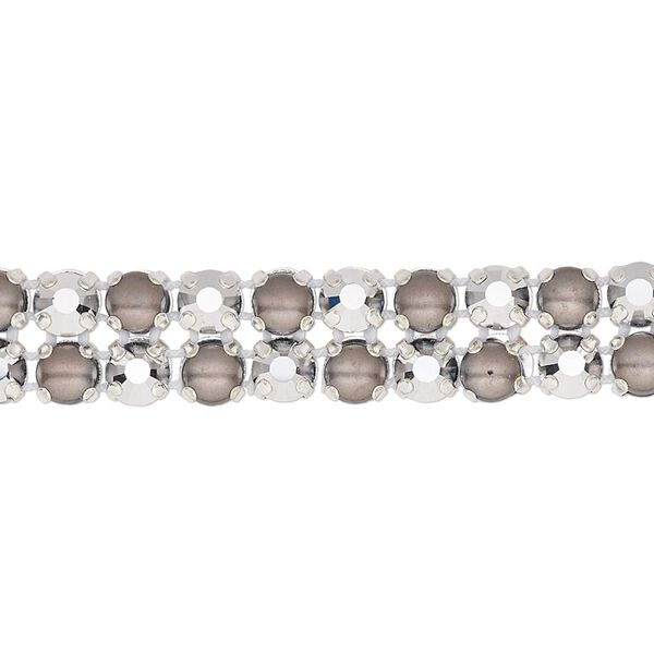 Banding 1pk Labrador silver plate opaque and transparent dark grey and crystal, Preciosa Rose Viva 12® Czech 10mm wide 4.5mm round 7.75 inch image number 0